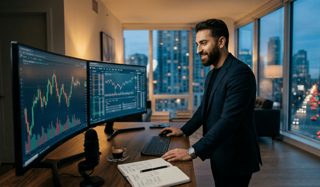 Trading Mindset — a cinematic graphic illustrating the mental framework behind consistent profitable trading and the psychological discipline required for long-term success in financial markets.