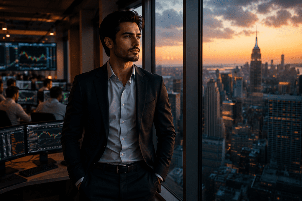 Confident trader reflecting discipline built through risk management rather than ego.