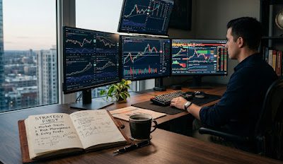 Smart investing strategies 2026 — professional trader analyzing stock market with risk management plan