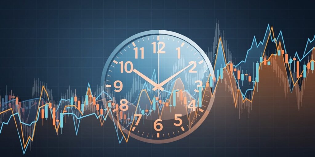 Midday low-liquidity trading window overlaid on an erratic price chart.