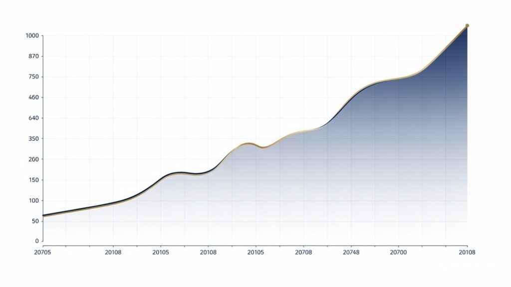 Compound growth curve showing accelerating wealth over time.