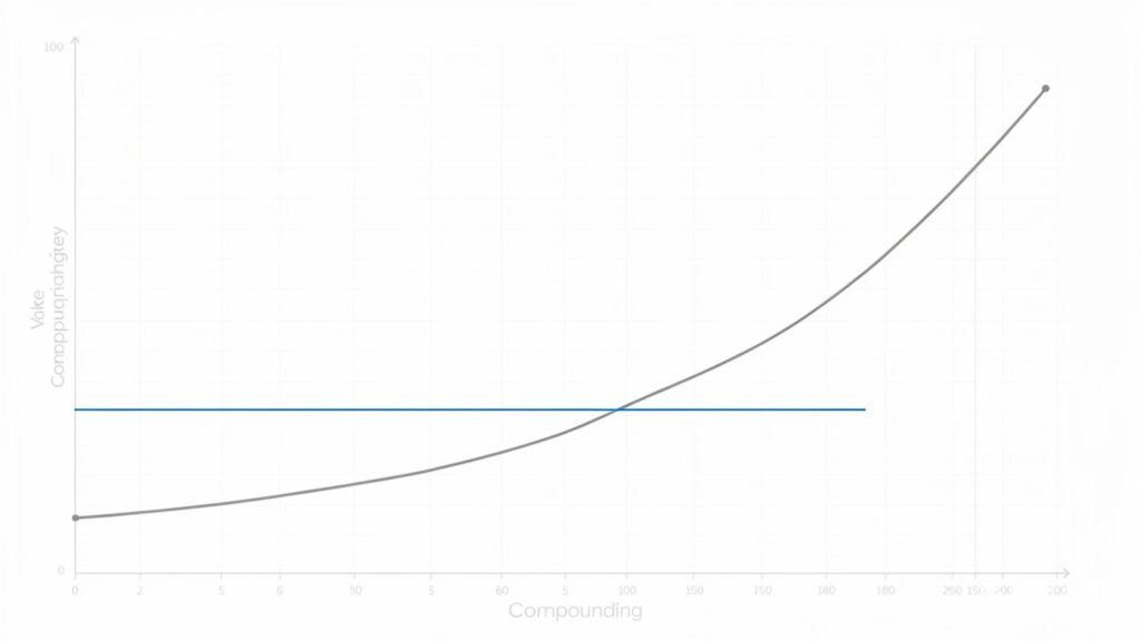 Linear growth versus exponential compounding curve over time.