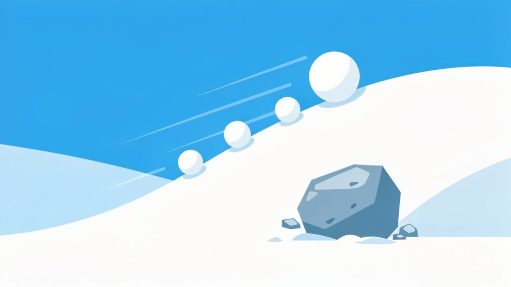 Snowball effect illustration showing how small consistent improvements compound over time.