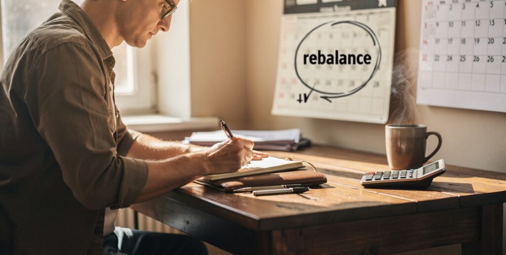 Writing a personal investment plan with a scheduled rebalancing date for navigating global uncertainty.
