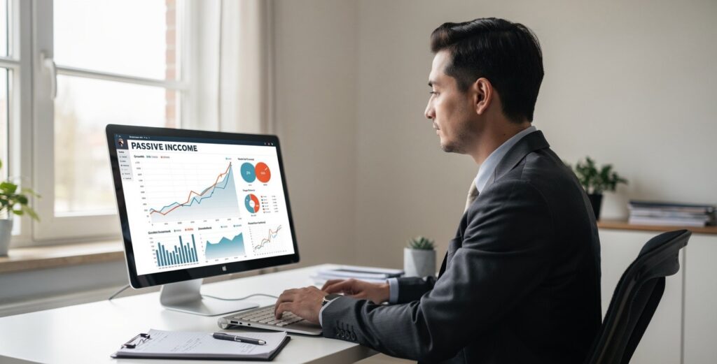 Investor tracking passive income growth across diversified assets.