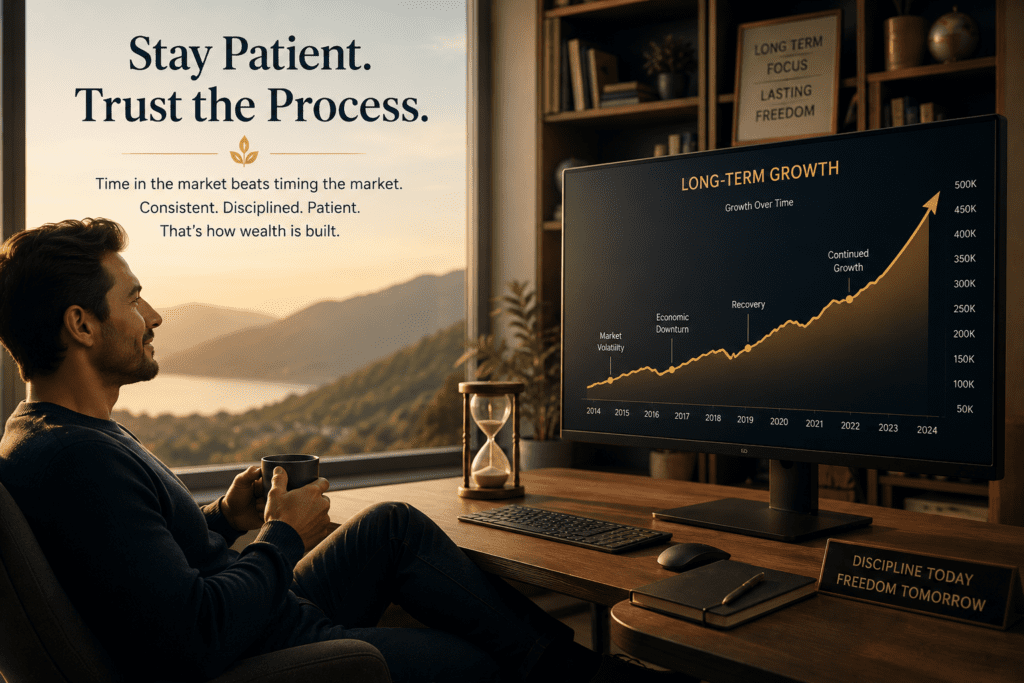 Calm long term investor protecting compounding through discipline