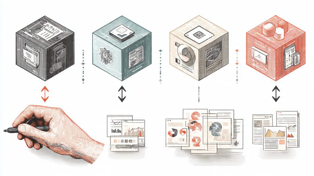 Traditional software workflows: disconnected silos requiring manual data transfer and human coordination.