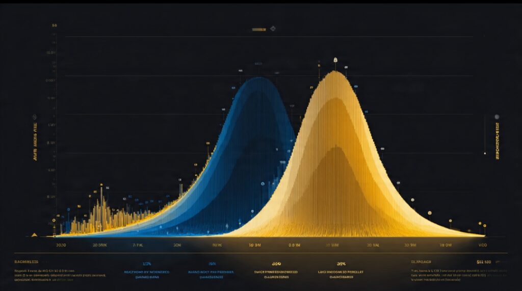 Freelancer income distribution curve 2026 showing range from low micro-gig earners to high-end specialists with realistic middle range highlighted