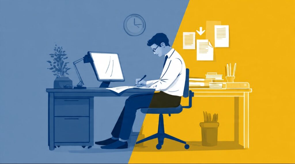 Split image showing two different responses to business rejection — one spiraling into defeat, the other extracting lessons and moving forward