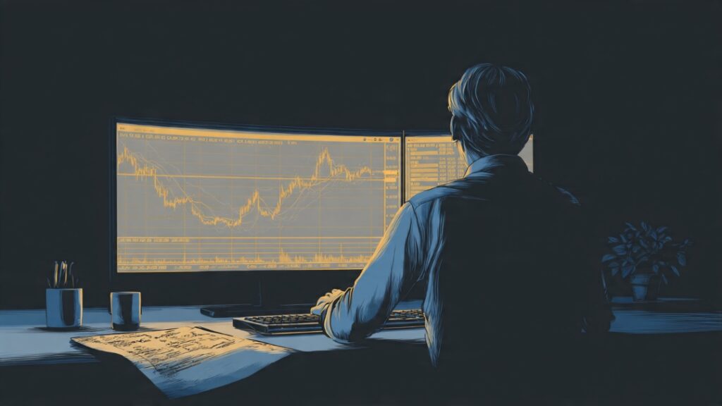 Disciplined trader executing one clean ICT setup on Gold chart with trading journal — the mature simplified approach to profitable ICT trading