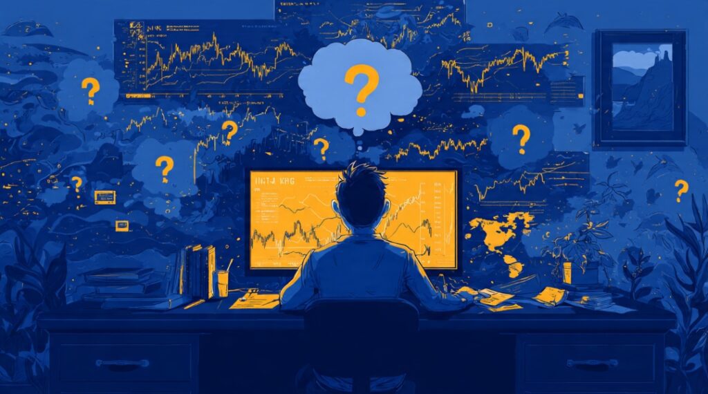 Confused forex beginner overwhelmed by ICT jargon on a trading chart — learning what ICT concepts mean for the first time