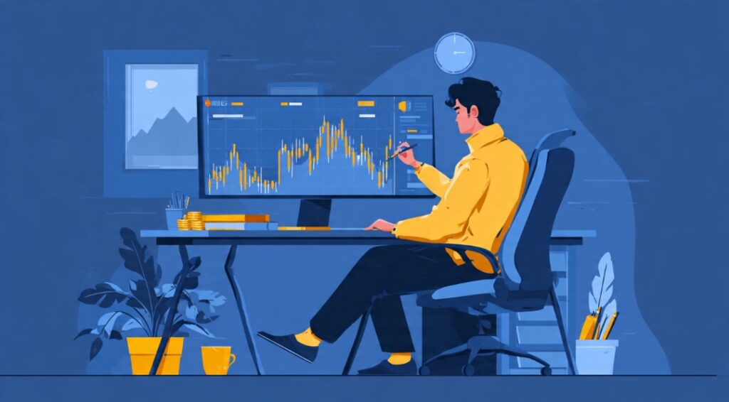 Disciplined beginner trader selectively marking one high-quality order block on a clean chart instead of covering it in boxes
