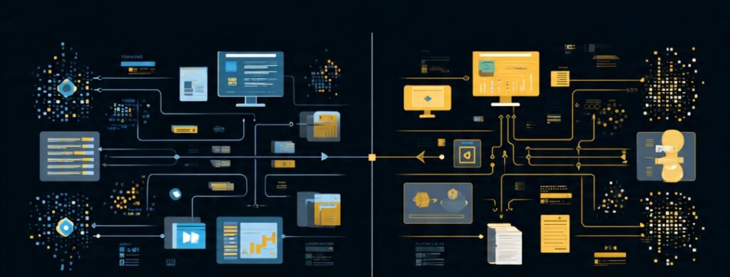 Diagram contrasting traditional programming where rules produce answers with machine learning where examples produce the rules
