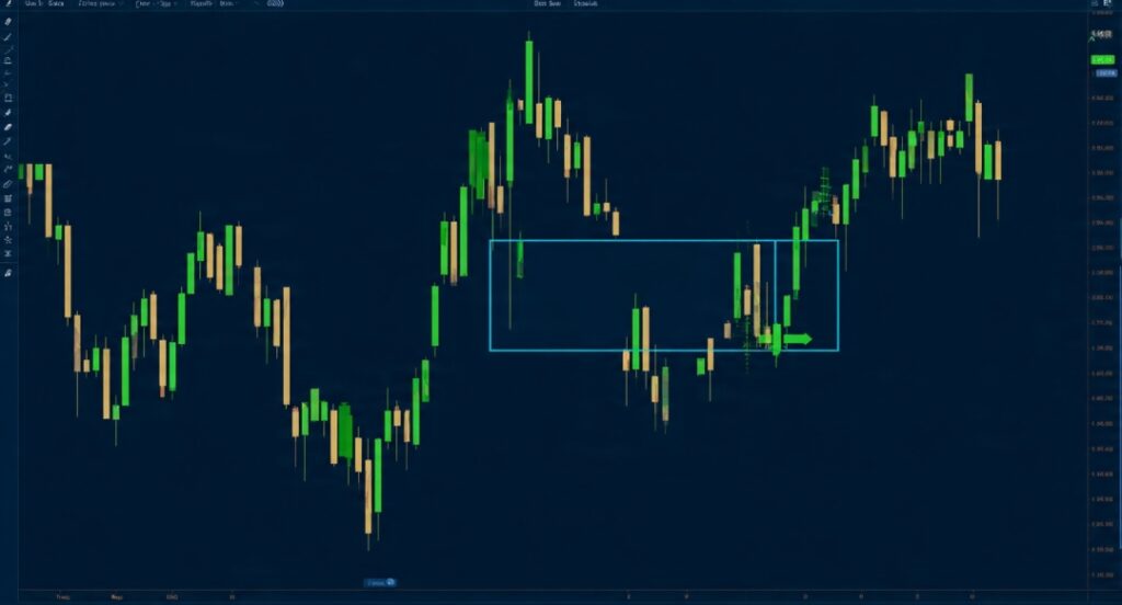 Gold XAUUSD chart showing a fair value gap — three-candle pattern with a gap highlighted and price returning to fill it