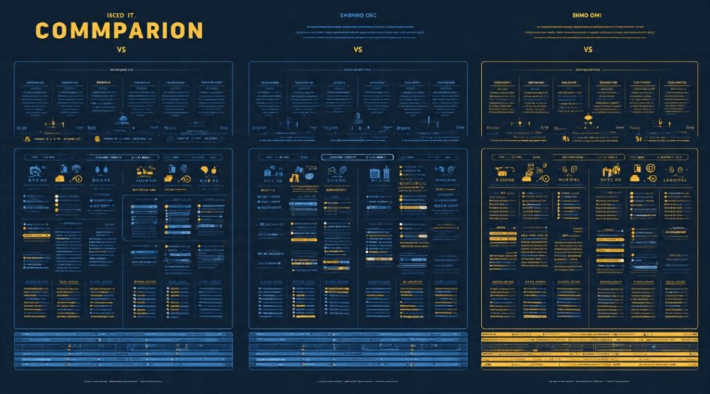 Comparison infographic showing ICT-only features, shared concepts, and SMC-only features side by side