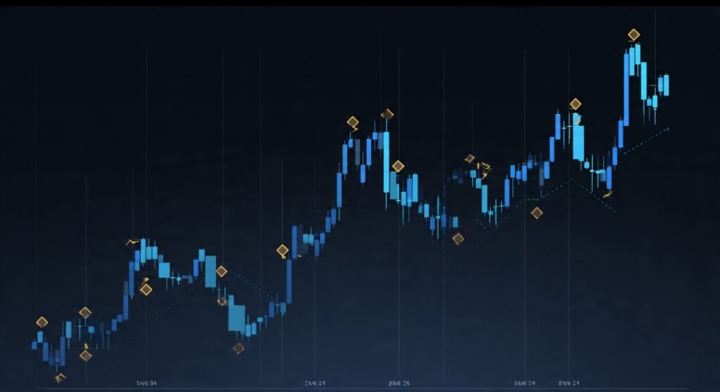 Gold XAUUSD chart showing three market structure states — uptrend, downtrend, and range — with swing highs and lows labeled