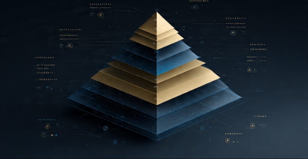 Pyramid infographic showing market structure as the foundation with order blocks, liquidity, and fair value gaps built on top