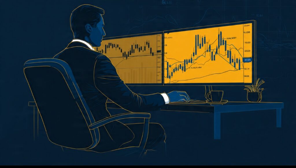 Confident trader reading market structure by marking swing highs and lows and identifying the trend before considering entries