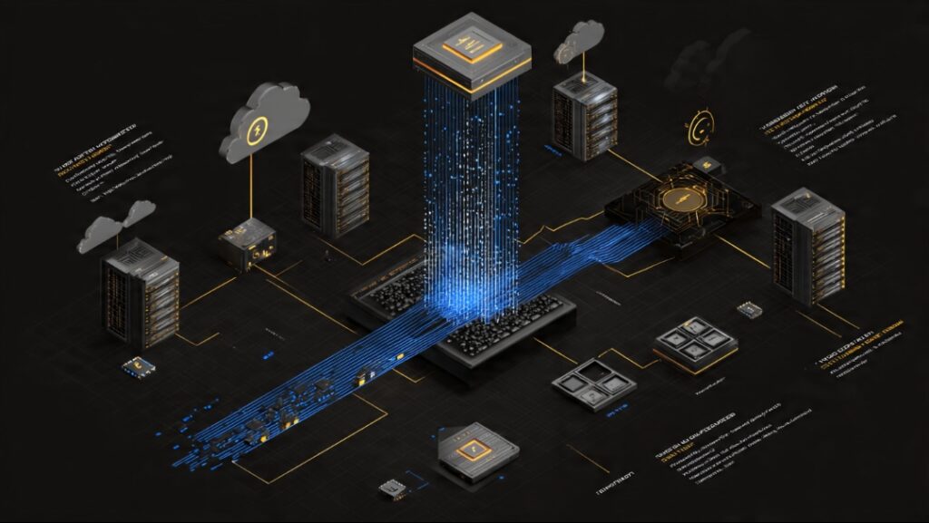 Infographic showing pre-training requires massive data, huge computing power, and extended time to build a foundation model