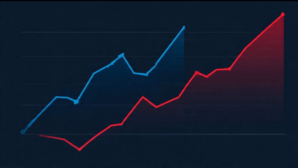 A chart comparing a steady asset return against a steep high-interest debt curve, showing how interest rate decides whether debt is good or bad.