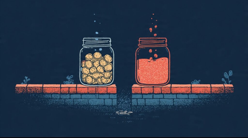 Separate mental jars for savings and high-interest debt that are never compared, illustrating the costly debt-and-savings contradiction of mental accounting.