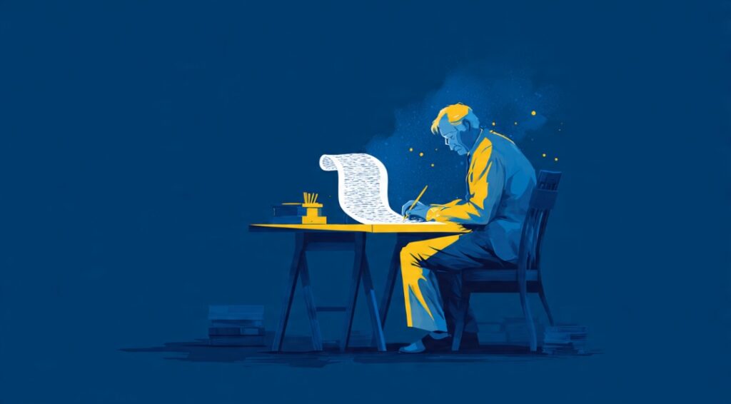 A person consciously rewriting an old inherited money script into new empowering beliefs.