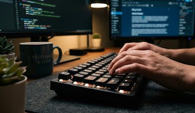 Freelance skill mastery phase — focused professional developing expertise in content writing video editing