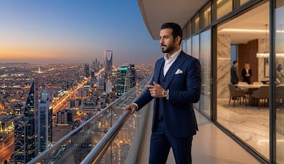 Business success vision — entrepreneur looking toward future growth and financial independence