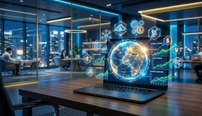 Global vision for business growth — high tech workspace representing future possibilities