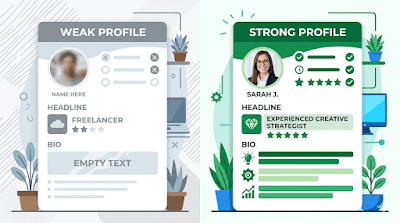 Weak vs strong freelancer profile comparison — optimized profile for more client inquiries