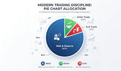 Trading discipline pie chart — 80% wait and observe, 10% enter, 10% exit allocation