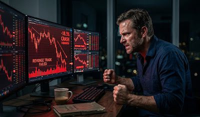 Revenge trade failure — frustrated trader after liquidated account from emotional re-entry after a loss