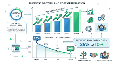 Employee cost reduction from 25% to 10% — business growth analytics hiring freshers strategy
