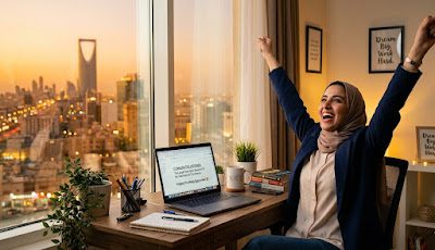 Freelancer celebrating first project success — achieving career and financial milestones