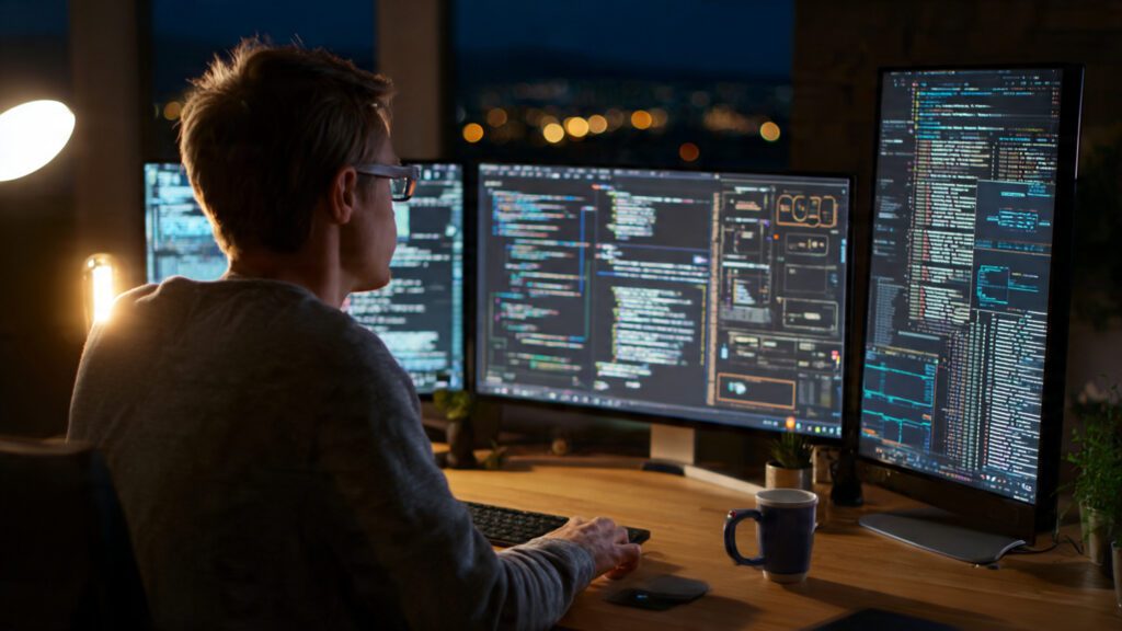 Developer evaluating top AI agent frameworks for building autonomous agents