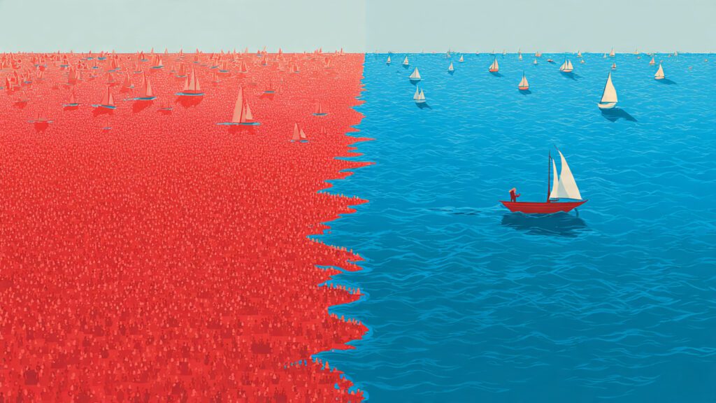 Blue ocean strategy for business — finding uncontested market space versus competing in crowded markets