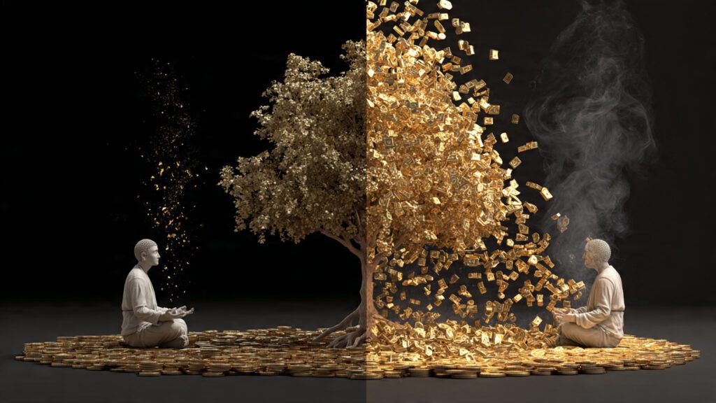 Patient investor growing wealth vs panicked investor sabotaging compounding