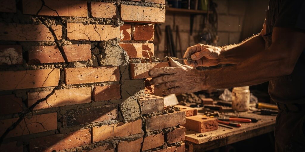 Person rebuilding a brick wall representing mindset rewiring from zero
