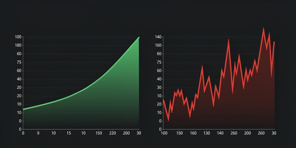 Boring consistent returns vs exciting volatile returns compounding comparison
