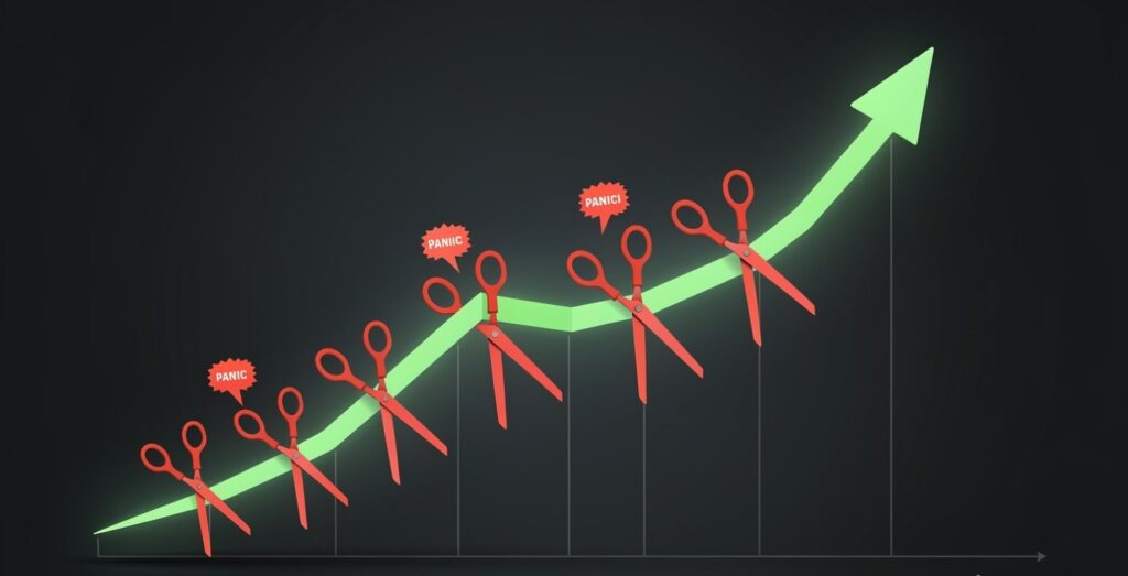 Loss aversion interrupting the compounding growth curve over time