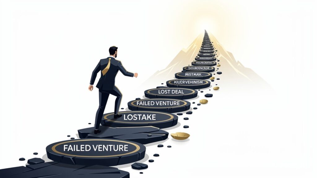 Failure in business shown as stepping stones on the path leading to success