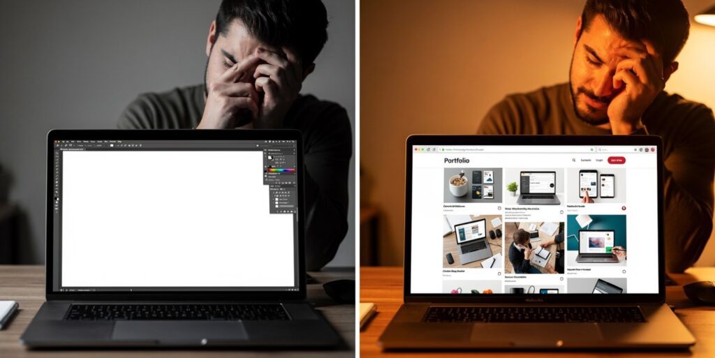 Day 1 vs Day 90 graphic design learning transformation for freelancing