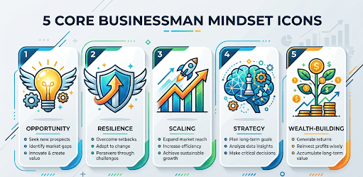 Core traits of businessman mindset — opportunity hunter risk calculator owner accountability