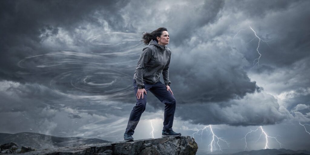  Person standing firm against the storm — building mental toughness and resilience.