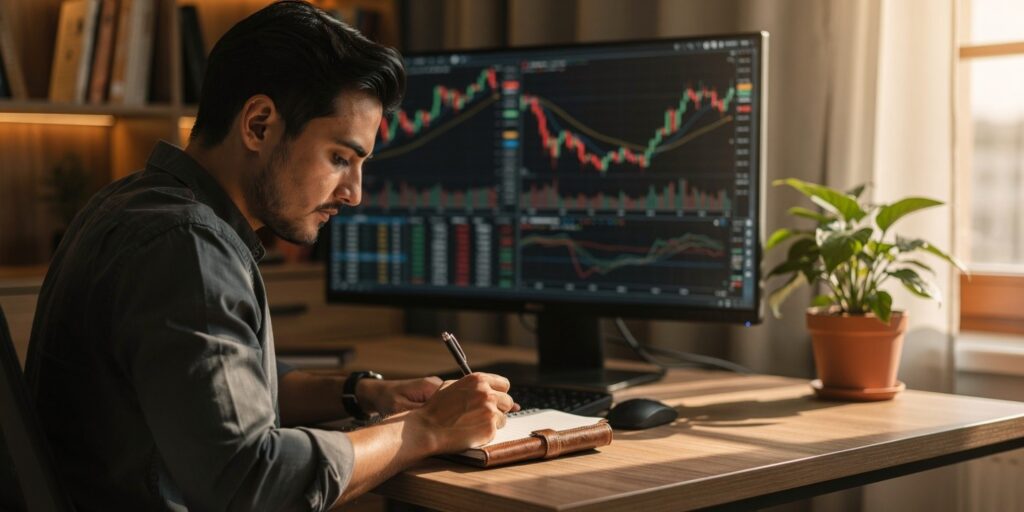 Trader journaling lessons after a loss — building discipline after first-time trading failure.
