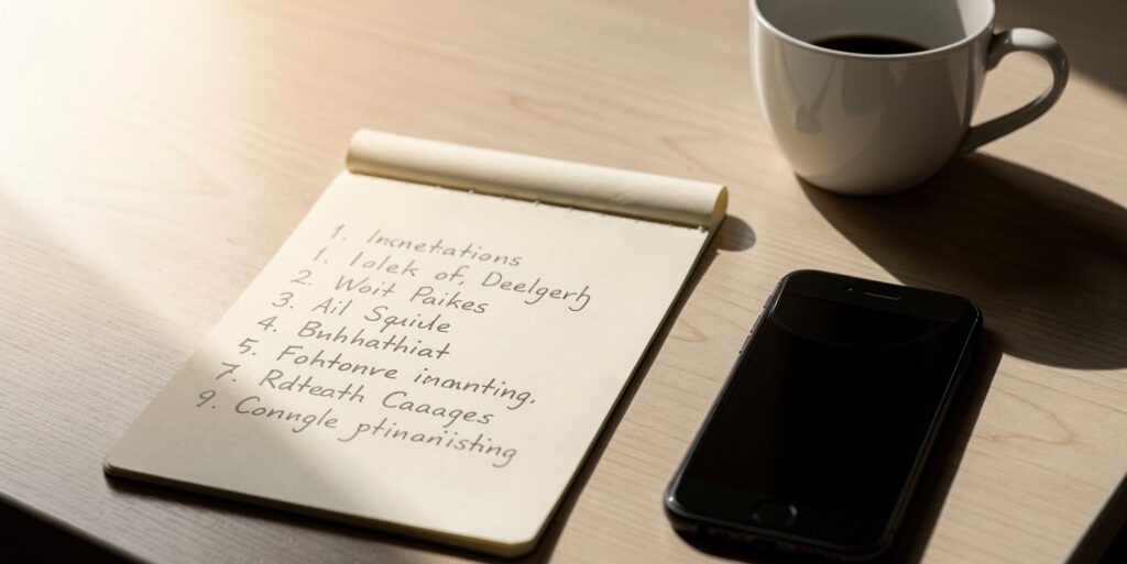 Top 3 priorities list written before checking phone — how successful businessmen protect focus.