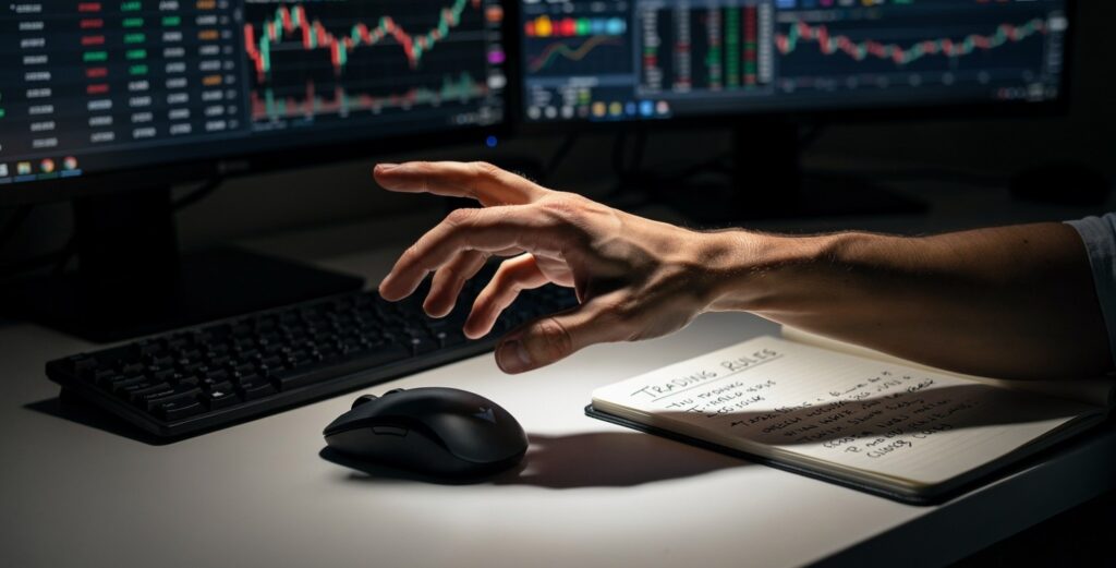 Trader hesitating before closing a trade early — fixing the habit of exiting trades too soon.
