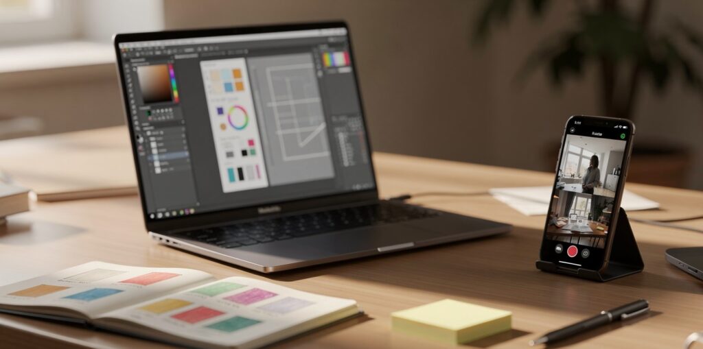 Beginner workspace for learning graphic design for freelancing with free tools