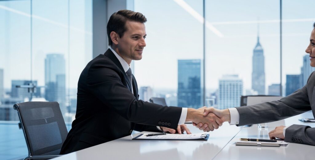 Businessman signing documents to sell a business — how to sell a business guide by Data Pips.