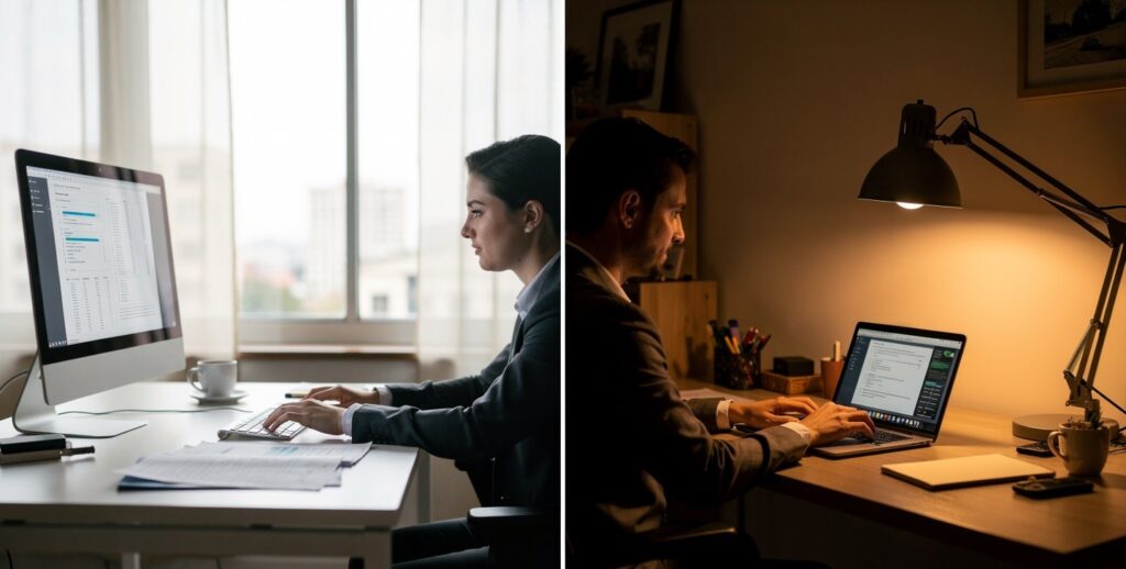 Building multiple income streams while working a full-time job — day job and evening side income.